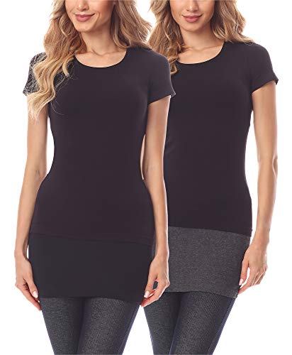 Merry Style Damen Verlängerungsgurt für Hemden T-Shirts Nierenwärmer Minirock MS10-202 2PACK (2Pack-Schwarz/Dunkelmelange, 6XL) von Merry Style