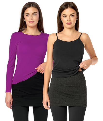 Merry Style Damen Verlängerungsgurt für Hemden T-Shirts Nierenwärmer Minirock MS10-202 2PACK (2Pack-Schwarz/Dunkelmelange, XXL) von Merry Style