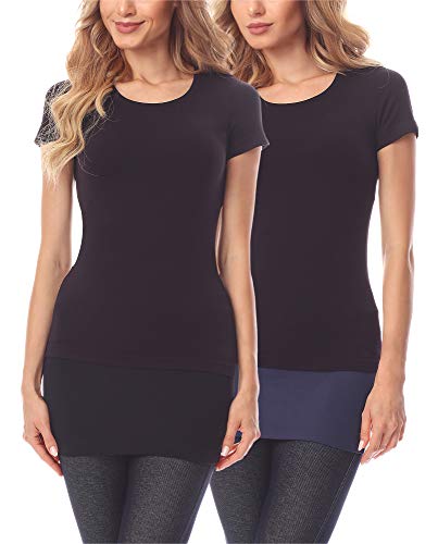 Merry Style Damen Verlängerungsgurt für Hemden T-Shirts Nierenwärmer Minirock MS10-202 2PACK (2Pack-Schwarz/Marineblau, 3XL) von Merry Style