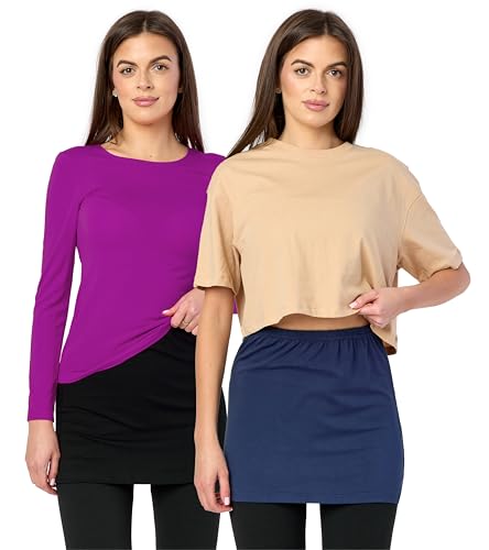 Merry Style Damen Verlängerungsgurt für Hemden T-Shirts Nierenwärmer Minirock MS10-202 2PACK (2Pack-Schwarz/Marineblau, 4XL) von Merry Style