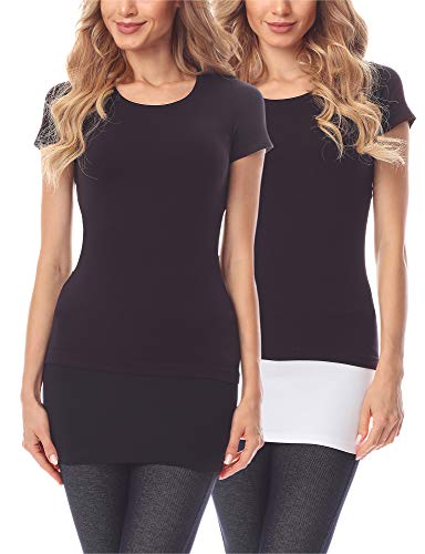 Merry Style Damen Verlängerungsgurt für Hemden T-Shirts Nierenwärmer Minirock MS10-202 2PACK (2Pack-Schwarz/Weiß, 3XL) von Merry Style