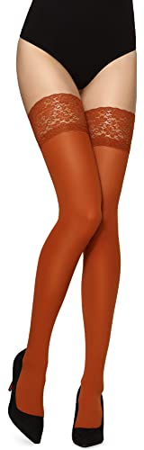 Merry Style Damen halterlose Mikrofaser 40 DEN Strümpfe mit Spitze MSSSJ01 EU XS-S (Ginger, 1/2 (32-38)) von Merry Style