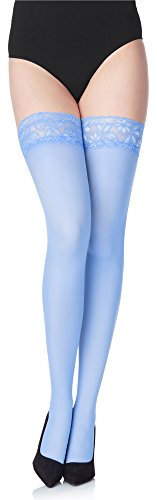 Merry Style Damen halterlose Mikrofaser 40 DEN Strümpfe mit Spitze MS 791 (Blau-791, XL-XXL (46-50)) von Merry Style