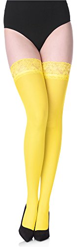 Merry Style Damen halterlose Mikrofaser 40 DEN Strümpfe mit Spitze MS 791 (Canarinio-791, XS-S (32-38)) von Merry Style