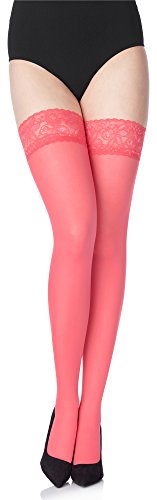 Merry Style Damen halterlose Mikrofaser 40 DEN Strümpfe mit Spitze MS 791 (Korallenrot-791, XS-S (32-38)) von Merry Style
