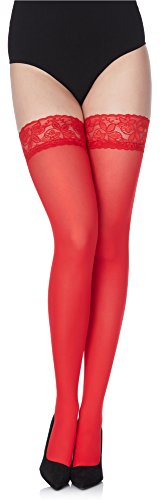 Merry Style Damen halterlose Mikrofaser 40 DEN Strümpfe mit Spitze MS 791 (Rot-791, XS-S (32-38)) von Merry Style