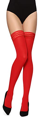 Merry Style Damen microfaser halterlose Strümpfe MS 216 (Rot, XS-S (32-38)) von Merry Style