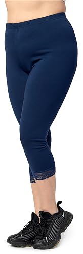 Merry Style Große Größen Damen 3/4 Capri Leggings aus Baumwolle mit Spitze MS10-458 (Marineblau, 3XL) von Merry Style