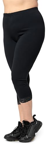 Merry Style Große Größen Damen 3/4 Capri Leggings aus Baumwolle mit Spitze MS10-458 (Schwarz, 4XL) von Merry Style