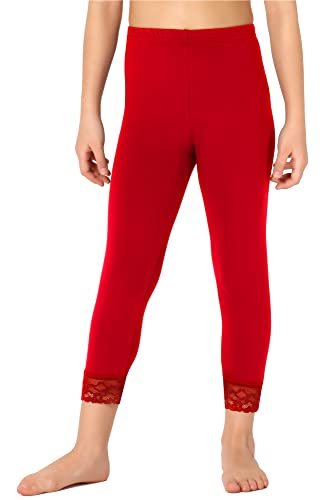 Merry Style Mädchen 3/4 Leggings aus Baumwolle mit Spitze MS10-228 (Rot, 110 cm) von Merry Style