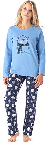 Merry Style Damen Lang Zweiteiliger Schlafanzug aus Baumwolle Pyjama Set Winter MS10-192 (Blau Bär, 158) von Merry Style