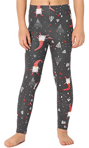 Merry Style Mädchen Lange Leggings aus Baumwolle MS10-337 (Dunkelmelange/Weihnachtsmänner, 134 cm) von Merry Style