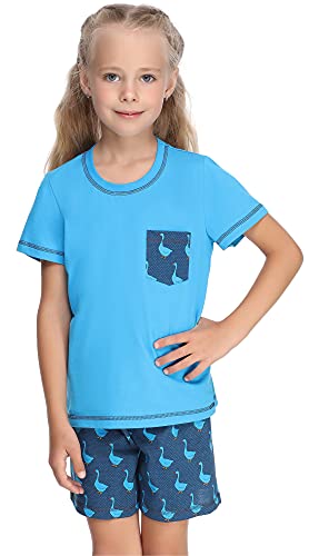 Merry Style Mädchen Schlafanzüge Kurz aus Baumwolle Pyjama Set MS10-292 (Blau/Gans, 122 cm) von Merry Style