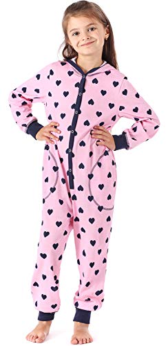 Merry Style Mädchen Schlafstrampler Strampelanzug mit Kapuze MS10-223 (Rosa Herzen Marine, 134-140) von Merry Style