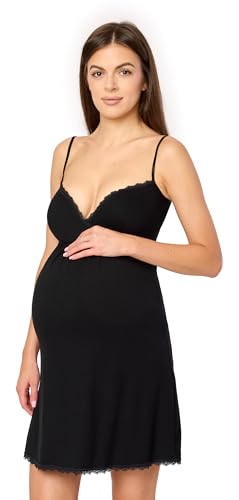 Merry Style Unterkleid für Schwangerschaft Petticoat Schwangerschaftskleid aus Viskose Nachthemd Damen Elastisch Leicht Alltagskleidung MS10-466 (Schwarz, XXL) von Merry Style