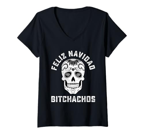 Damen Feliz Navidad Bitchachos Mexikanische lustige Weihnachten sarkastisch T-Shirt mit V-Ausschnitt von Merry Xmas Funny Family Matching Christmas Gifts