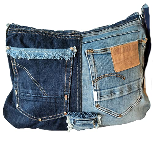 Merryland Jeanstassche Handmade Upcycling Damen Handtasche Denim mit Leder Details Unikat Einzelstück handgenähte Tasche Women Bag Handbag von Merryland