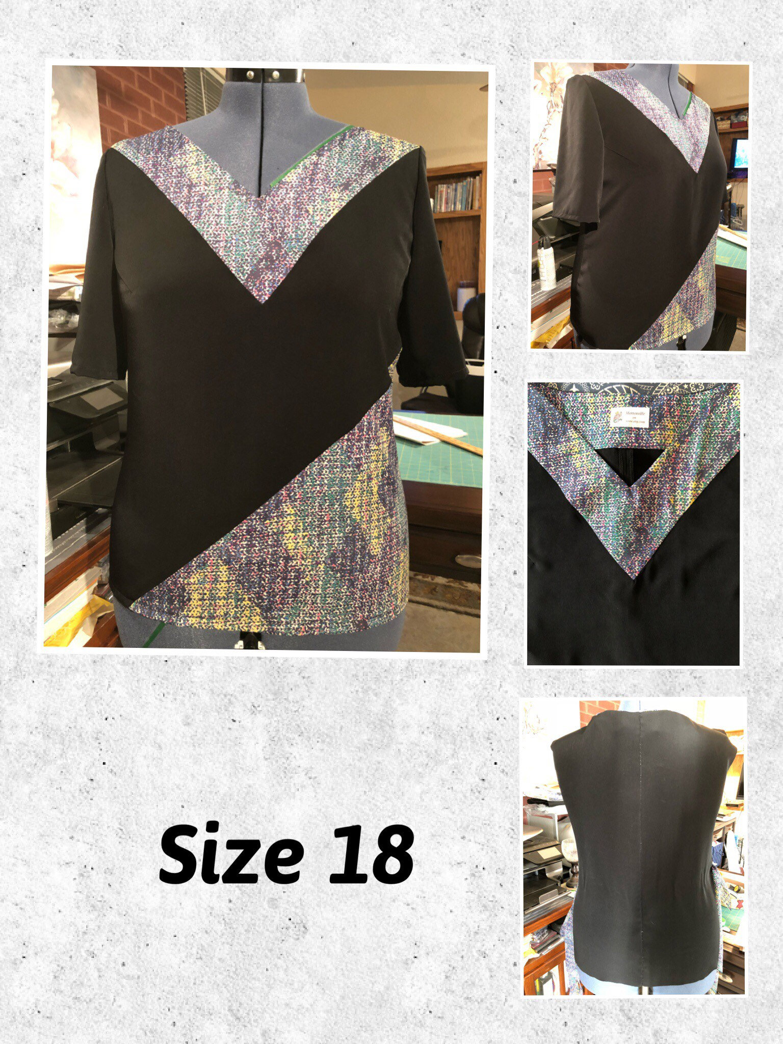 Schwarz Lila Top/Farbblock Kurze Ärmel V-Ausschnitt Oben Extra Groß Halb Montiert Schwarz Lila Top/Farbblock Kurze Ärmel V-Ausschnitt Oben Extra Groß Halb Montiert von Mertenville