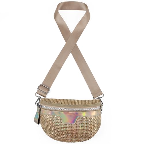 Mervokl Bauchtasche Damen Glitzer Tasche Gold Umhängetasche Klein Handtasche Elegant Schultertasche Crossbody Bag Stylisch Gürteltasche für Party Festival Freizeit Date von Mervokl