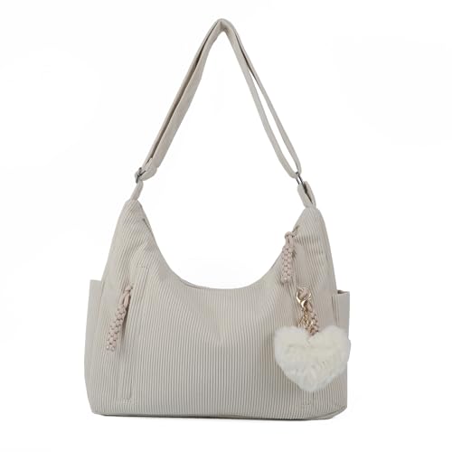 Mervokl Cord Tasche Damen Umhängetasche Shopper Handtasche Tote Bag Groß Crossbody Hobo Schultertasche Aesthetic Uni Tragetasche mit Verstellbarer Schultergurt für Schule Arbeit von Mervokl