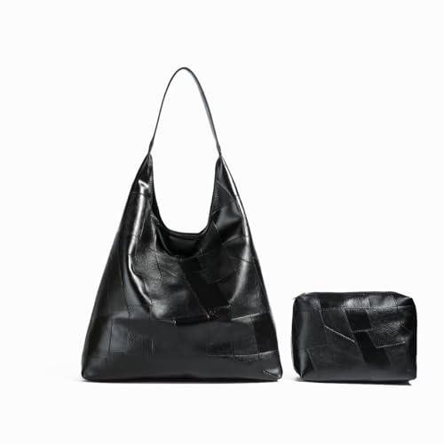 Mervokl Slouchy Tote Bag Damen mit Clutch Weiche Kunstleder Handtasche Groß Hobo Umhängetasche Shopper Tasche Shoulder Bags Vintage Schultertasche Uni Tragetasche für Schule Arbeit von Mervokl