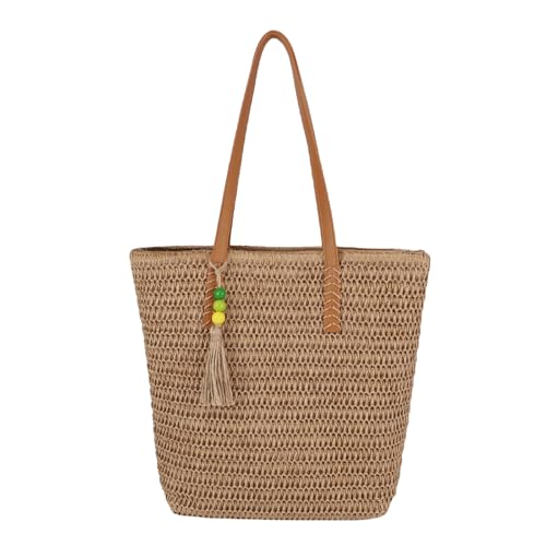 Mervokl Strandtasche Damen Geflochtene Tasche aus Papierseil mit Ledergriffen und Reißverschluss Große Beach Bag für Sommer Urlaub und Strand – Leicht & Stilvoll von Mervokl