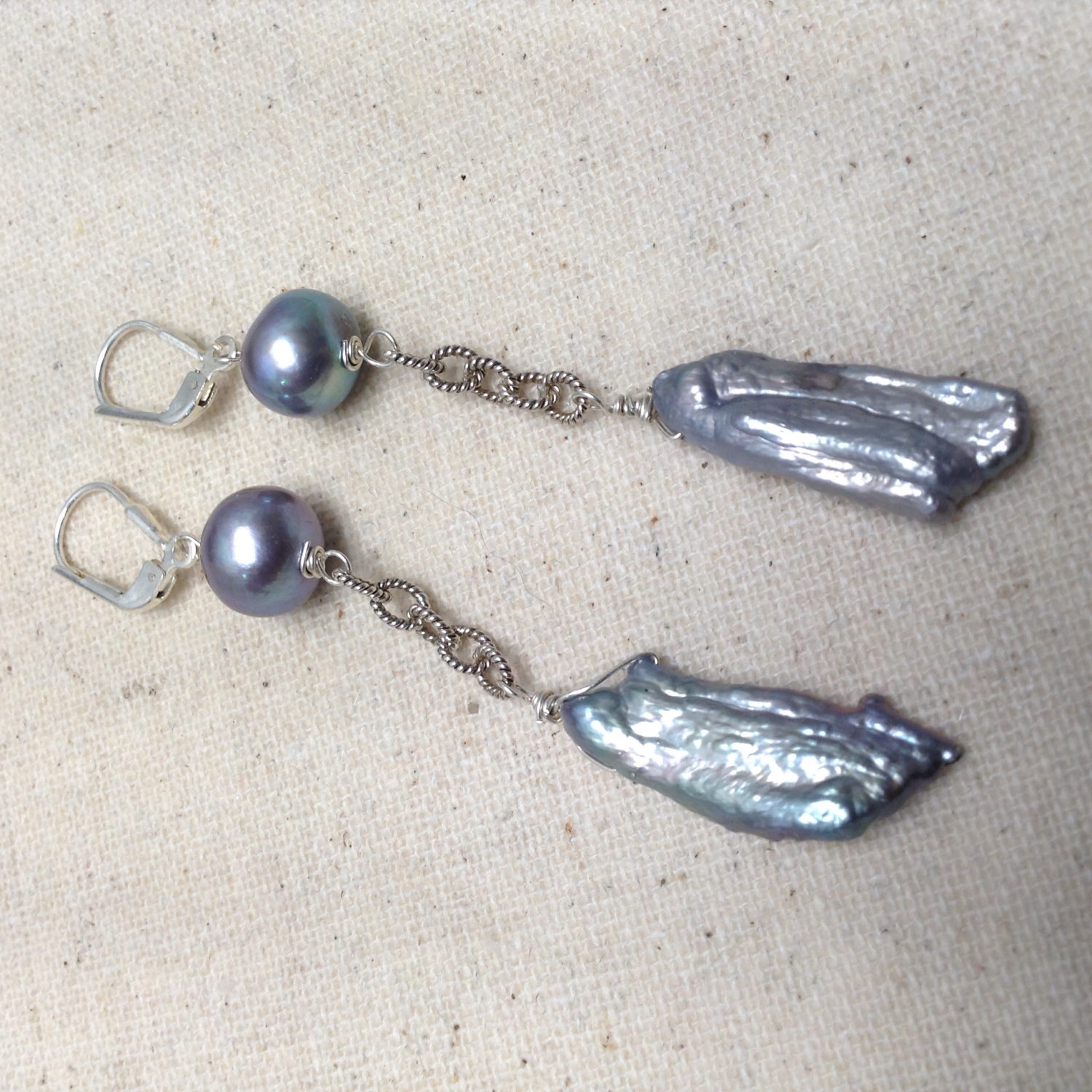 Perle Ohrringe Doppel Süßwasser Drop Silber 925 Seil Kette Baumeln Tropfen Kronleuchter Braut Strand von MesBeauBijoux