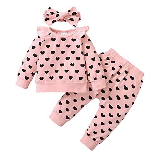 Baby Jungen Mädchen Liebe Herz Trainingsanzüge Set 3PCS Langarm Pullover Sweatshirt Hemd Elastische Taille Lange Jogginghose Bowknot Stirnband Valentinstag Bekleidungssets (Roas2 , 3-6 Months ) von Mesalynch