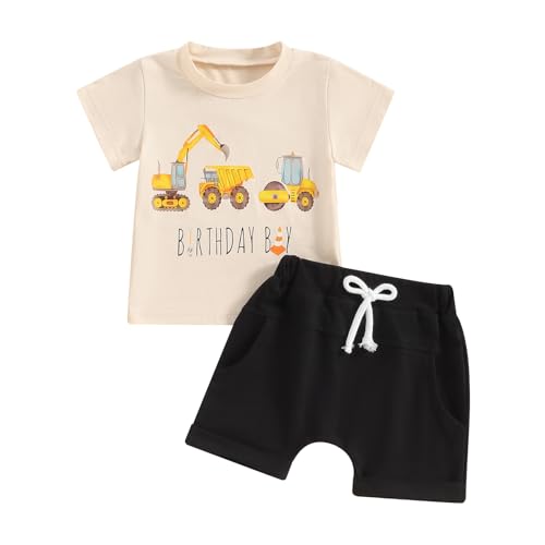 Mesalynch Kleinkind Baby Jungen Sommer Bekleidungsset 2PCS Kurzarm Geburtstag Kind T-Shirt Elastische Taille Kurze Hose Kinder Säugling Jungen Geburtstag Party Kleidung (Aprikose, 6-12 Months) von Mesalynch