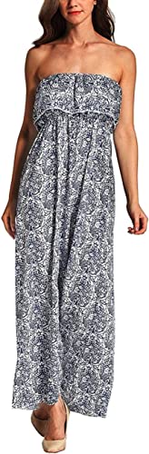 Mescara Damen Sommerkleider Maxikleider Bandeau Lange Cocktailkleid Schulterfrei (XL, 00-Blau) von Mescara