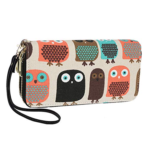 Portemonnaie Damen Geldbörse Reißverschluss-Brieftaschen groß Kapazität Canvas Geldbeutel Tasche Damen Geldtasche - Mescara (Eulen-1) von LATH.PIN