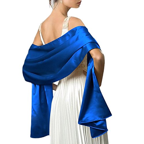 Damen Stola aus Satin, Schal aus Satin, Wickeltuch, Pashmina, 240 cm x 75 cm, für Abendveranstaltungen, Feiern, Hochzeiten, blau von Mescara