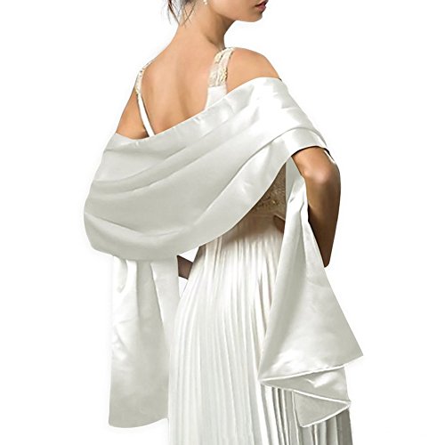 Damen Stola aus Satin, Schal, Satin, 240 cm x 75 cm, für Abend, Zeremonien, Partys, Hochzeiten, weiß, 240cm*75cm von Mescara