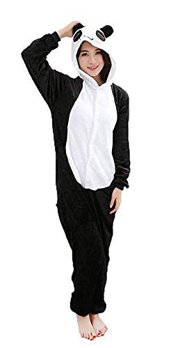 Mescara Einhorn Kostüm Pyjama Panda Damen Winter Karnevalumzüge Schalfanzug Jumpsuit Cosplay Anzug Hund Overall für Fasching Karneval Theater Halloween Pyjama-Party (Black, L(Höhe:165-174CM)) von Mescara