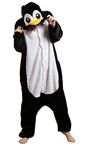 Mescara Einhorn Pyjama Kostüm Jumpsuit Cosplay Schalfanzug mit Kapuze Flanell Karton Erwachsene Unisex (Pinguin, S: für Höhe 142-155CM) von Mescara