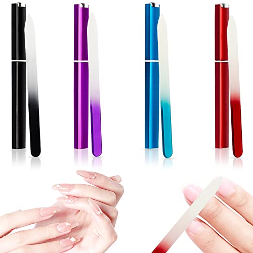 4 Pack Glasnagelfeilen mit Etui, doppelseitige Glasnagelfeilen für Naturnägel, Premium-Nagelfeilen für Strumpfhosen, professionelle Kristallnagelfeilen für Frauen, B Set von Meschett