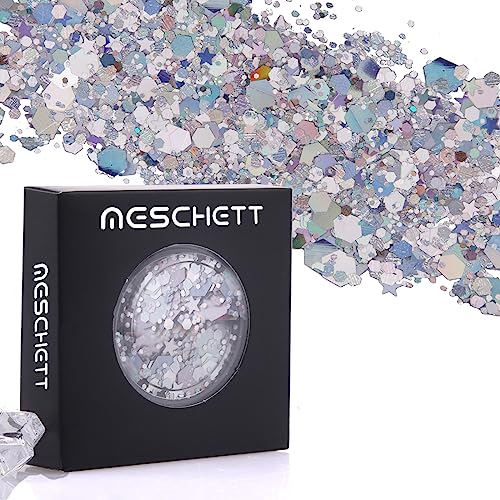 Holographischer Körperglitter,Holographischer kosmetischer Gesichtsglitter Festival Cosmetic Glitzerpailletten für Gesicht Körper Haare Lidschatten Lip Nails Art DIY Basteln von Meschett