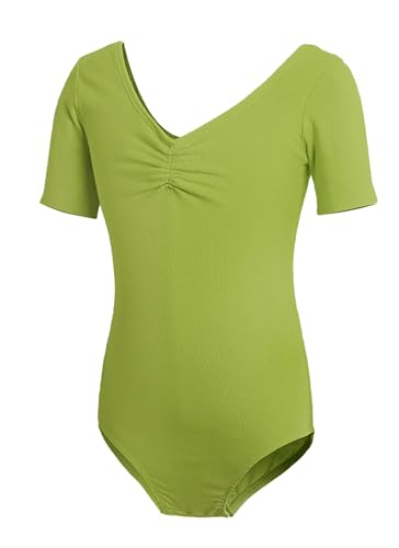 Mesduri Mädchen Klassisches Ballett Trikot Gymnastik Tanz Body Kurzarm U-Rücken Offener Schritt Solide Farben Turnanzug Leotard (Avocado grün, 160) von Mesduri