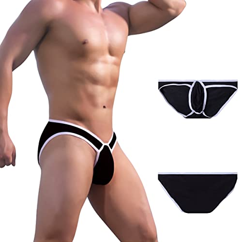 Meshal Herren Baumwolle Low Rise Slip Soft Breathable Bulge Pouch Sexy Unterwäsche, Schwarz, Medium von Meshal