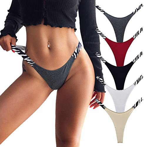 Meshal Sexy G-String Tangas für Frauen Baumwolle Höschen T-Rücken Unterhose 5 Stück Hipster, 5er-Pack, L von Meshal