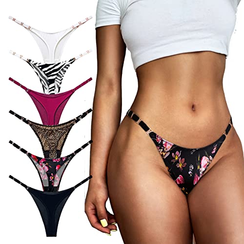 Meshal Sexy G-String Tangas für Frauen Baumwolle Höschen T-Rücken Unterhose 6 Stück,S von Meshal