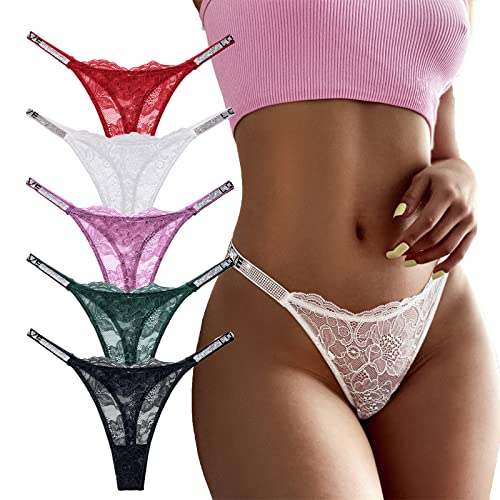 Meshal Sexy G-String Tangas für Frauen Baumwolle Höschen T-Rücken Unterhose 5 Stück,L von Meshal