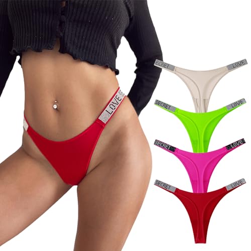 Meshal Sexy Stringtanga für Damen, Baumwolle, T-Rücken, Unterhose, 5er-Pack, Hipster, Solides 4er-Pack, XL von Meshal