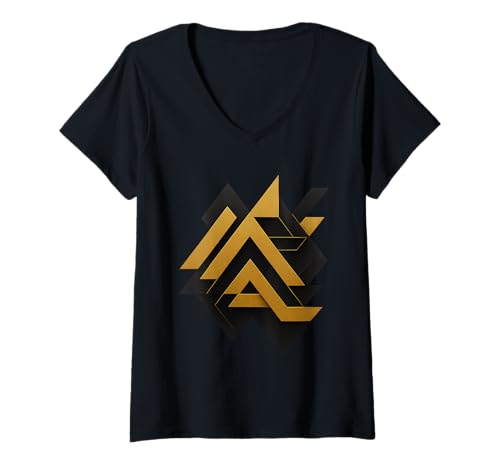 Damen Abstraktes Geometrisches Muster – Minimalistisches Modernes T-Shirt mit V-Ausschnitt von Meshes Berlin