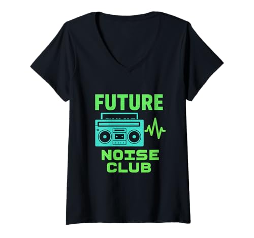 Damen Future Noise Club Retro Boombox Music Vibes T-Shirt mit V-Ausschnitt von Meshes Berlin
