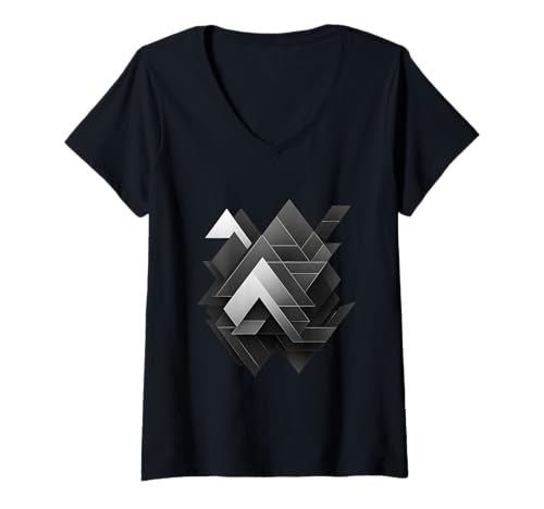 Damen Futuristic Geometric Abstract Art – Minimalist Design T-Shirt mit V-Ausschnitt von Meshes Berlin