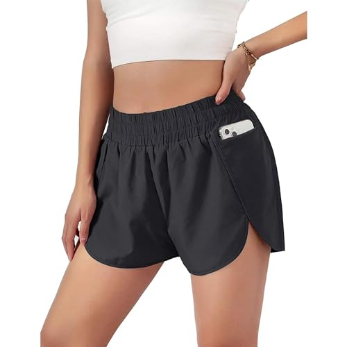 Mesing 2 in 1 Shorts Damen Sommer Kurze Sporthose Atmungsaktiv Elastisch Taille Laufshorts mit Tasche für Workout Yoga Radfahren Fitness DK2117W-Black-2XL von Mesing