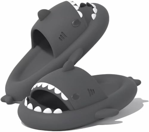 Mesing Cloud Shark Slippers Slides Damen Herren Hai Hausschuhe Süß Haifisch Schlappen Sommer Rutschfest Badeschuhe XZ8770-DarkGrey-EU36-37 von Mesing