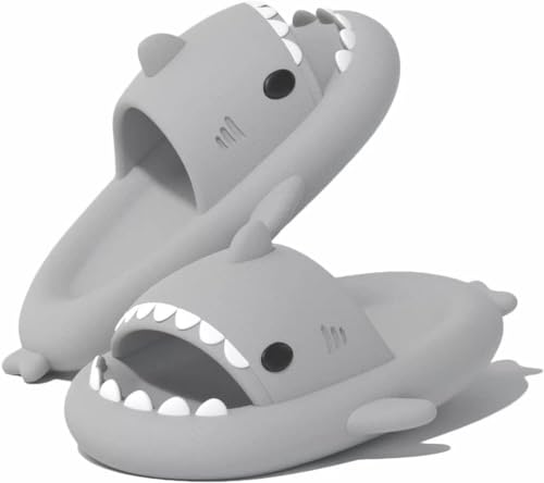 Mesing Cloud Shark Slippers Slides Damen Herren Hai Hausschuhe Süß Haifisch Schlappen Sommer Rutschfest Badeschuhe XZ8770-LightGrey-EU36-37 von Mesing