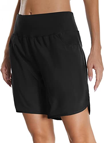 Mesing Damen Sporthose Kurz Laufhose High Waist Sport Shorts Atmungsaktiv Fitness Kurze Hose mit Innenslip und Reißverschlusstasche Hinten DK3095W-Black-2XL von Mesing